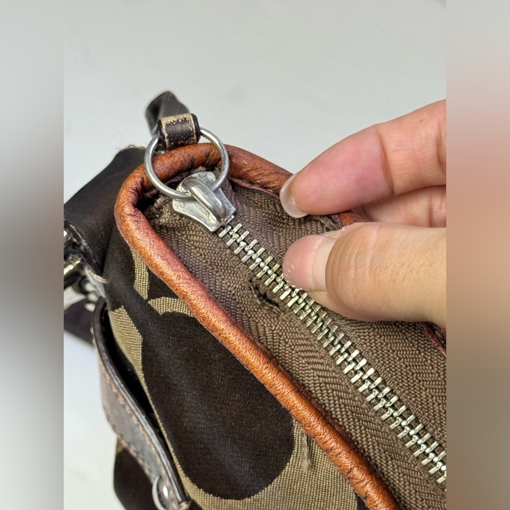 Coach Brown/Bronze Signature Monogram Chain Accent Purse Crossbody Handbag - Picture 7 of 12